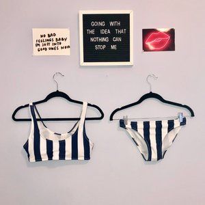 Navy Blue and White Striped Bikini Swimsuit